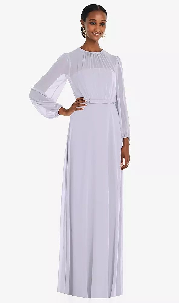 2855 Nwt Dessy 3098 Strapless Chiffon Maxi Dress W/Puff Sleeve Blouson Overlay